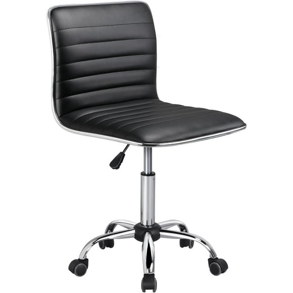 DealNest Adjustable Task Chair PU Leather Low Back Ribbed Armless Swivel Black Desk Chair Office Chair Wheels