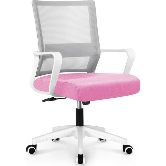 DealNest Office Chair Gaming Desk Computer Chair Ergonomic Mesh Mid Back with Wheels Lumbar Support Comfy Swivel Adjustable for Home (Pink)