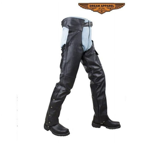 Dealer Leather Mens Plain Black Split Leather Chaps - Medium