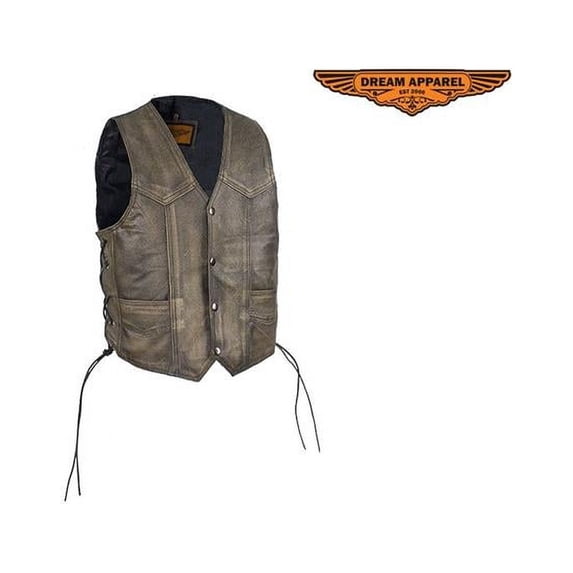 Dealer Leather KD392-12-3XL Kid Leather Vest with Side Laces, Brown - 3XL