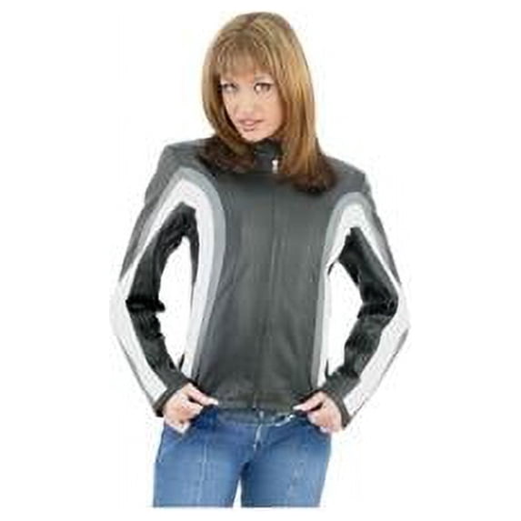 Dealer Leather LJ236-SS-XL Womens Leather Jacket with Zip Out Lining & Gray & White Stripes - Extra Large