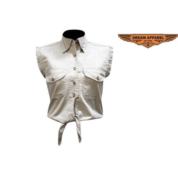 Dealer Leather Womens Natural Denim Sleeveless Shirt with Buttons - Extra Large