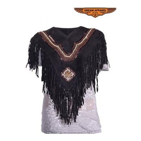Dealer Leather LV2-XL-2XL Womens Poncho with Fringes - Extra Large & 2XL
