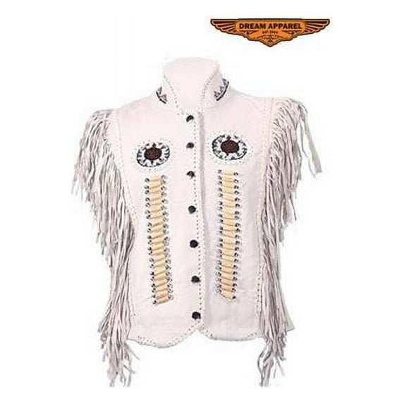 Dealer Leather LV426-S Womens Leather Snap Up Vest with Bones & Beads - Small