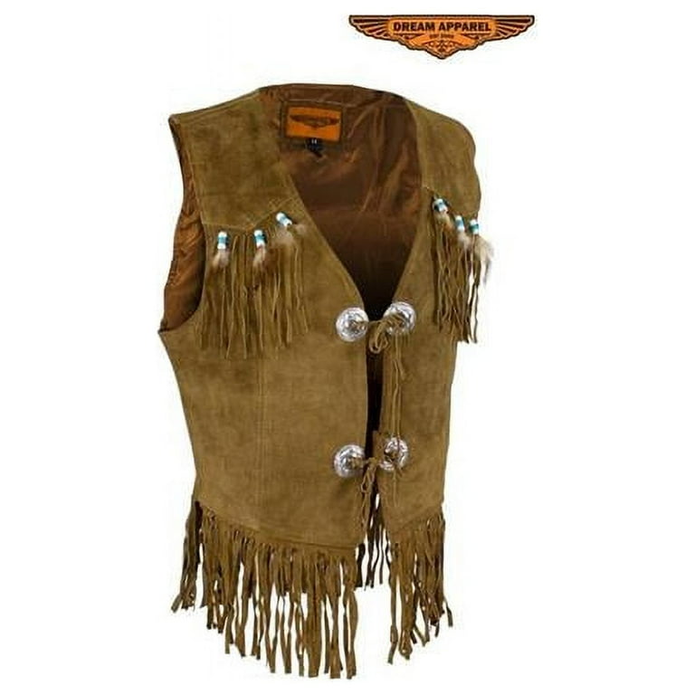 Dealer Leather LV450 2XL Womens Western Vest with Fringe Beads 2XL