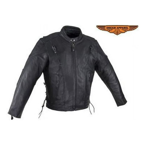 Dealer Leather MJ711-09K-44 Mens Racer Jacket with Zippered Cuffs - Size 44