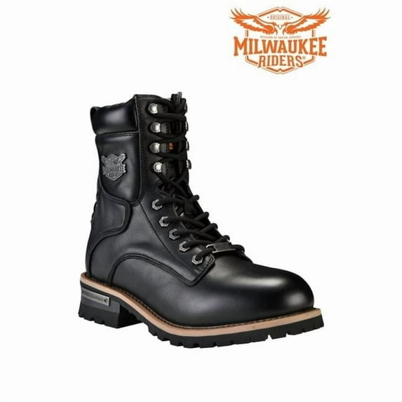 Dealer Leather MR-BTM8002-10.5 Milwaukee Riders Mens Leather Motorcycle Boots with Zipper & Lace-Up - Size 10.5