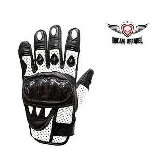 Dealer Leather Mens Padded White Racing Gloves - Extra Large