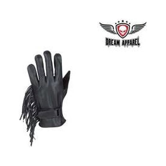 Dealer Leather Womens Full Finger Leather Gloves with Stylish Fringes - Medium