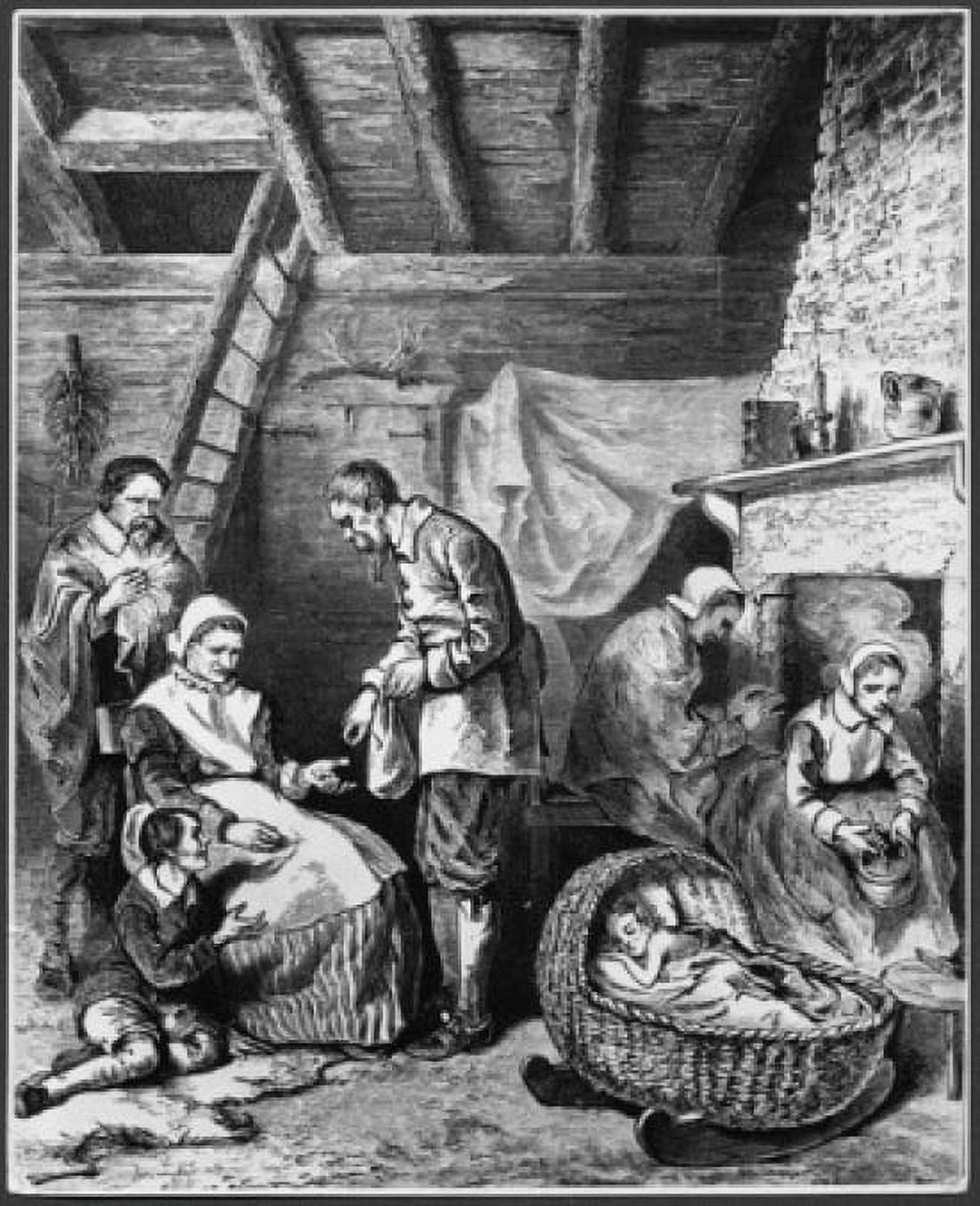 Dealing out Five Kernels of Corn in the First Winter in Plymouth 1620 American History Canvas Art - (24 x 36)