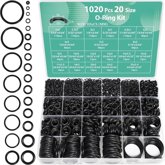 Deally 1020 Pcs O Ring Kit 20 Size Nitrile Rubber O Ring Assortment Set for Car Auto Vehicle Repair Faucet Plumbing Air or Gas Sealing Connections Resist Oil and Heat