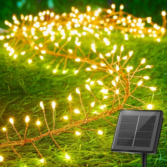 Deally 120LED 10FT Solar Fairy Lights Outside Waterproof, 8 Lighting Modes IP65 Outdoor Solar String Lights,Outdoor Firecracker Twinkle Light for Patio Yard Garden Party, Warm White