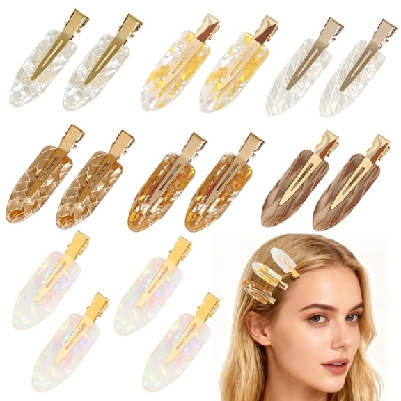 Deally 16 Pcs Acetate No Crease Hair Clips - Glitter Non-Slip Flat Barrettes for Makeup & Updos, Champagne Gold Hair Accessories