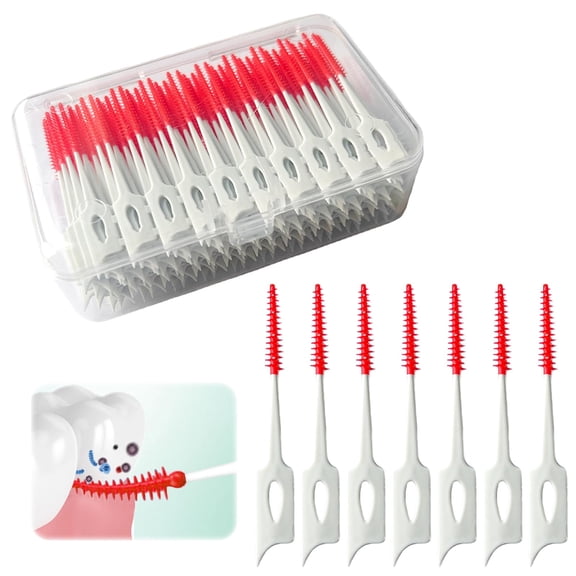 Deally 160 Pieces Portable Silica Gel Toothpick Toothbrush - Dual-Use Interdental Brushes Soft, Disposable Dental Picks,Premium Dental Floss Picks for Effective Teeth Cleaning(Red)