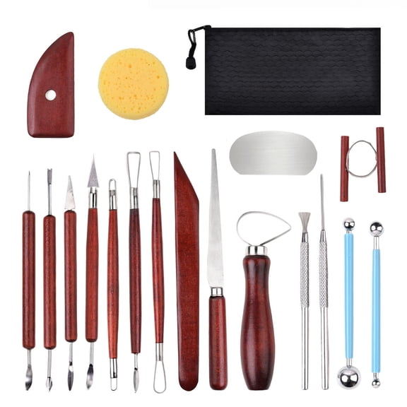 Deally 18PCS Clay Sculpting Tools, Basic Clay Pottery Carving Tool Kit with Wooden Handles and Tool Bag