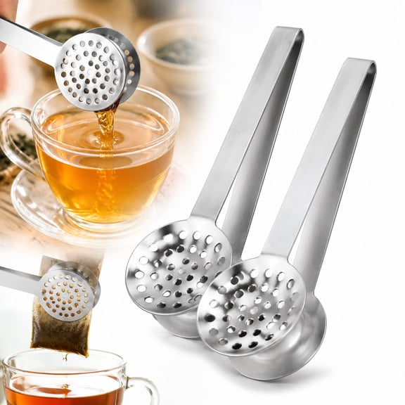 Deally 2Pcs Round Tea Bag Squeezer - 6inch Stainless Steel Tea Bag Tongs Tea Bag Strainer Clips Herb or Sugar Ice Cube for Kitchen Bar Tools