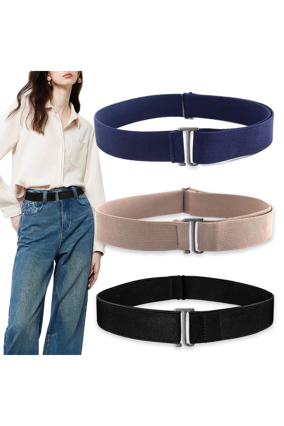 3 Pack No Show Elastic Belts for Women Invisible Stretch Waist Band with Flat Buckle Adjustable Hidden Belt for Jeans Pants and Dresses
