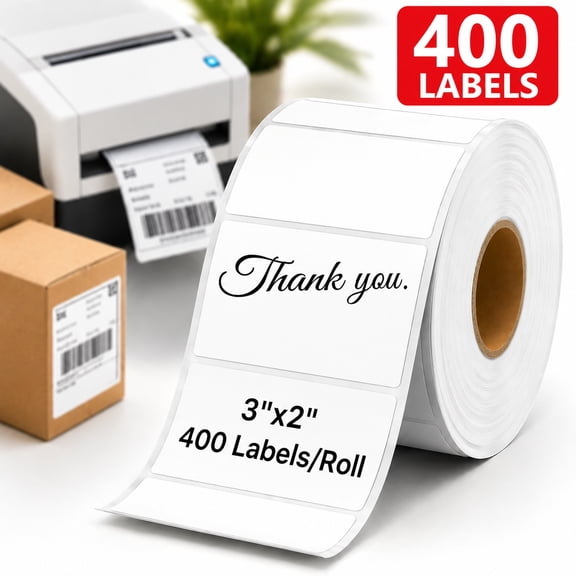 Deally 3" x 2" Thermal Labels, Rectangle Thermal Printer Stickers, Self-Adhesive Durable Sticker with Perforation Line, 400 Labels/Roll, White