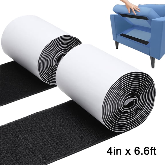 Deally 4 Inches x 6.6 Feet Strong Sticky Back Heavy Duty Hook and Loop Tape with Adhesive, Non-Slip Couch Cushion Grip Accessories, Double Sided Strip Roll to Prevent Sliding, Black