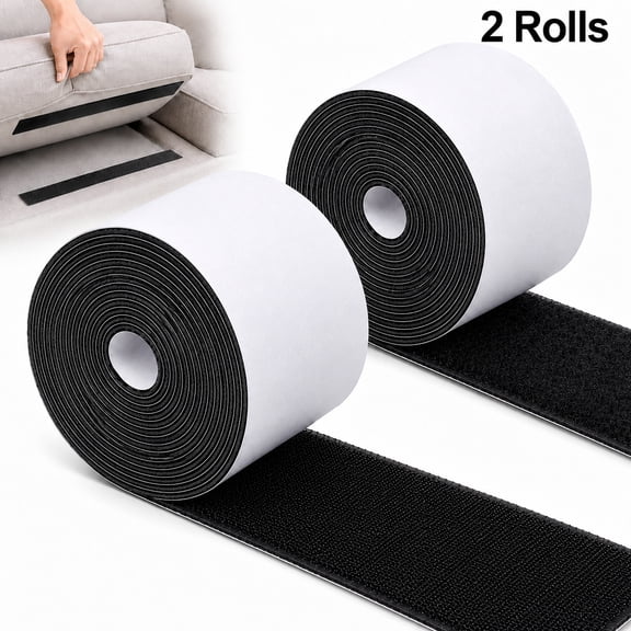 Deally 4 Inches x 6.6 Feet Strong Sticky Back Heavy Duty Hook and Loop Tape with Adhesive, Non-Slip Couch Cushion Grip Accessories, Double Sided Strip Roll to Prevent Sliding, Black