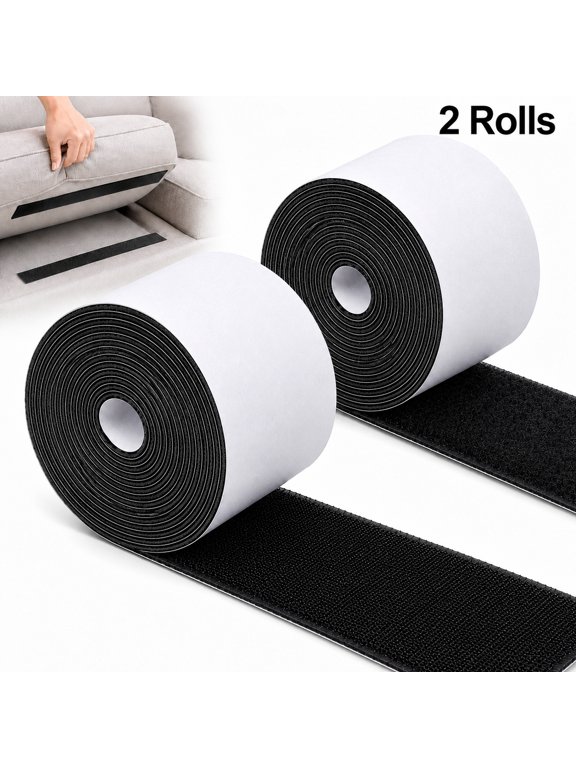 4 Inches x 6.6 Feet Strong Sticky Back Heavy Duty Hook and Loop Tape with Adhesive, Non-Slip Couch Cushion Grip Accessories, Double Sided Strip Roll to Prevent Sliding, Black