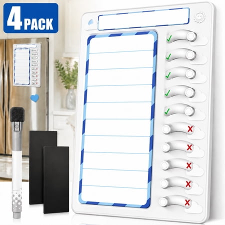 Deally 4 Pack Dry Erase Chore Chart – Task Board To Do List Checklist Task Board Routine Chart Planning Board for Fridge with 10 Sliders and Magnetic Marker, White and Blue