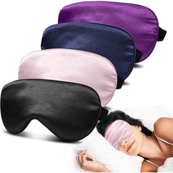 Deally 4 Pack Silk Sleep Mask,100% Blackout, Zero Eye Pressure,Blindfold with Adjustable Strap,Super Soft Travel Eye Covers,Unisex Eye Mask,(Black, Pink, Blue, Purple)