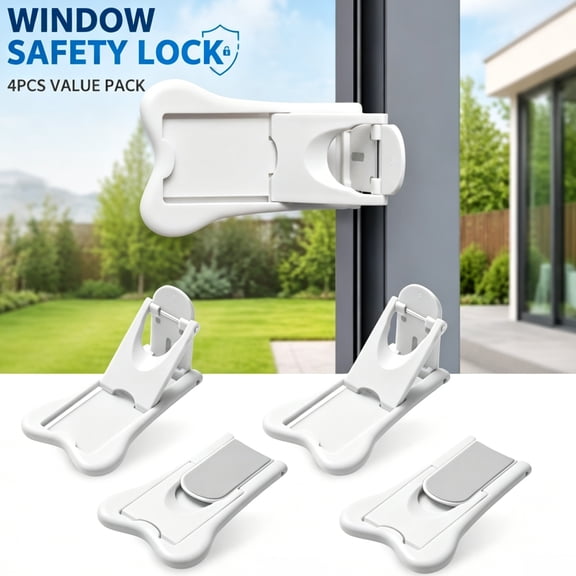 Deally 4 Pack Sliding Door Lock for Child Safety,White Child Proof Locks for Sliding Glass Doors,Windows,Closets,Cabinets,Prevents Children from Accidentally Opening