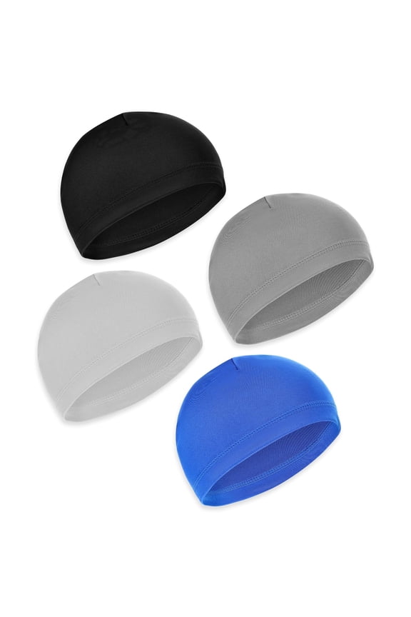 4 Pcs Skull Caps for Men, Soft Lightweight Beanie, Welding Cap Helmet Liner Running Cooling Skull Caps for Men, Hat Sweat Protector Cycling Do Rag for Summer Sports Black