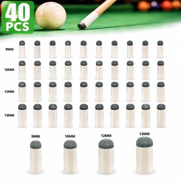 Deally 40pcs Slip On Pool Cue Tips, 4 Sizes Pool Queue Stick Tips Replacement Kit, Billiard Cue Sticks Tips Pool Cue Repair,for Pool Cues(9mm/ 10mm/ 12mm/ 13mm, Each Size 10pcs)