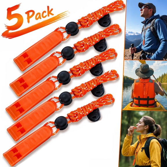 Deally 5 Pack Emergency Whistle, 120db Safety Whistle Survival Shrill Loud for Camping Hiking Hunting Boating Fishing Life Vest Jacket Rescue Signaling Lifeguard,Orange