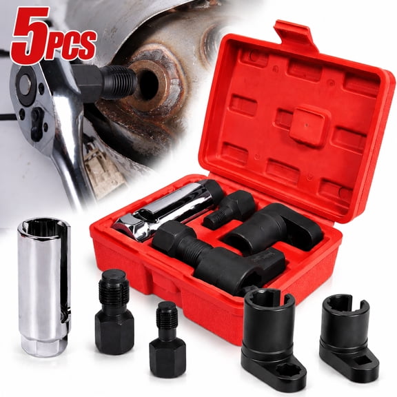 Deally 5 Piece Forged O2 Sensor Socket Set with Thread Chaser for Automotive Oxygen Sensor Removal and Installation