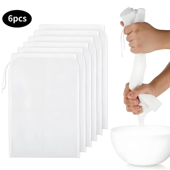 Deally 6 Pcs Nut Milk Bag 12 x 8 Inch Yogurt Strainer 200 Mesh Cheese Cloth Bag for Straining Reusable Fine Mesh Strainer for Filtering Yogurt Juice Coffee Tofu Tea Cheese