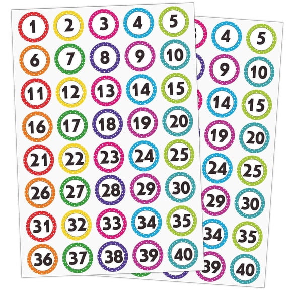 Deally 600 Pcs Number Stickers 1-40, 1 Inch Colorful Polka Dot Labels Self-Adhesive Water and Tear Resistant Removable for Classroom Office Organization
