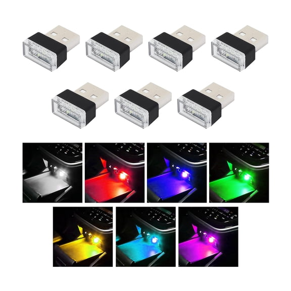 Deally 7 PCS USB LED Car Interior Atmosphere Lamp, Plug-in USB Decor Night Light, Portable Auto Ambient Lighting Kit, Universal Vehicle Interior Accessories for Most Cars (Multi-Color)