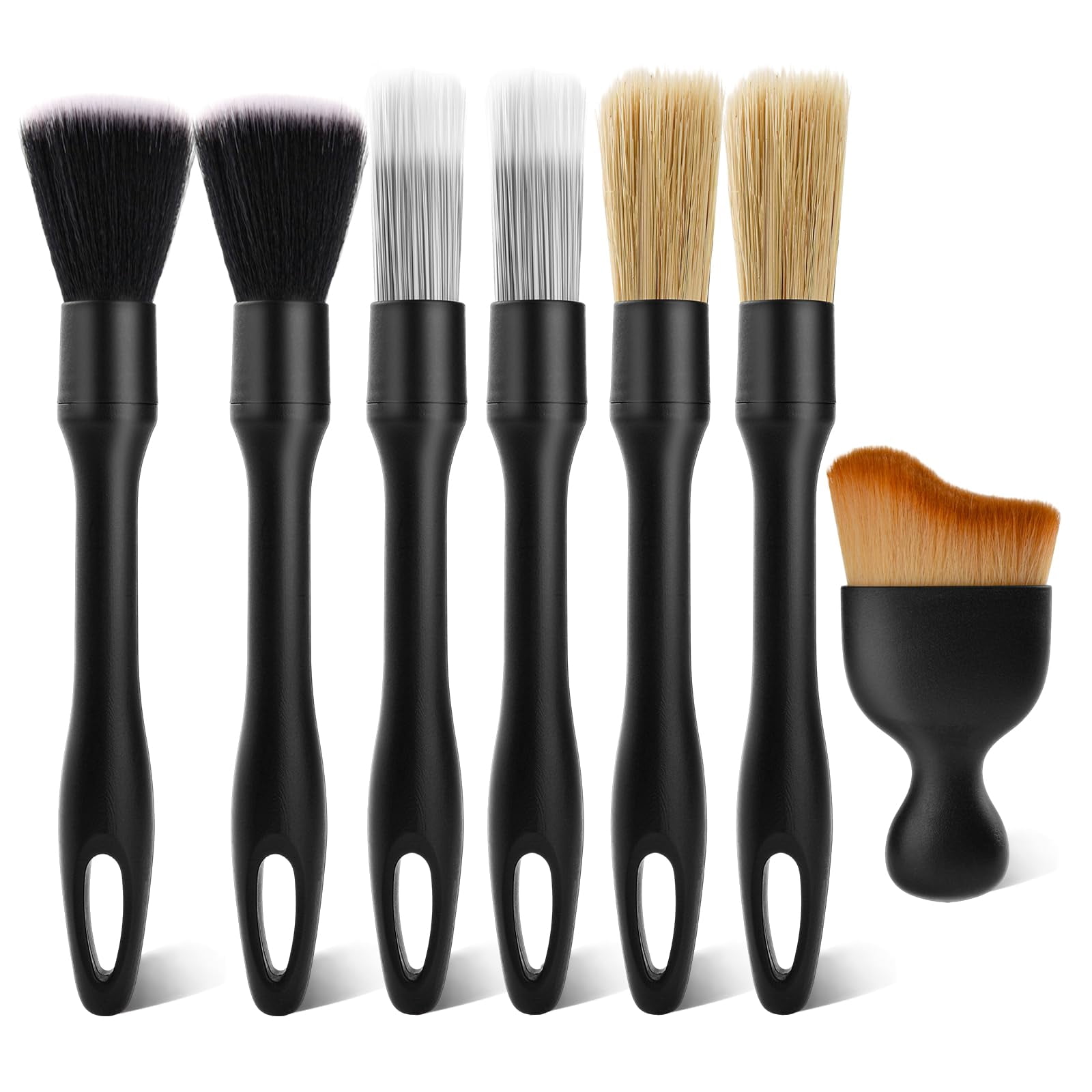 Deally 7PCS Car Detailing Brush Kit - Ultra Soft Boars Hair Car Interior Detailing Brushes, Includes 4 Different Brushes, Multi-use for Cleaning Interior or Exterior - Perfect Car Accessory Gift
