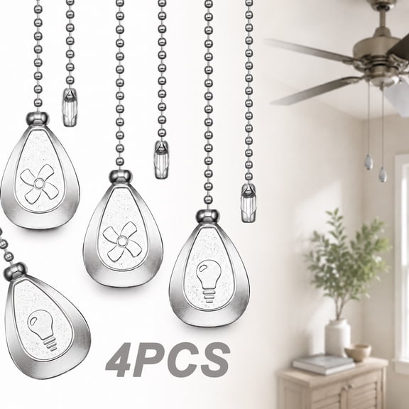 Deally Ceiling Fan Pull Chain Extender Ornament Set of 4 12 Inch Ceiling Pull Chain Extension Classic Drop Shaped Pendant Beaded Ball Cord for Fan light lamp decorative with Connector Silver