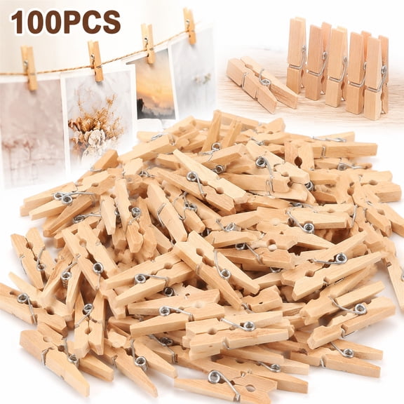 Deally Clothespins,Wooden Clips for Photos,Clothes Pins,3.5 cm/1.38 inches Mini Wooden Clothespins 100pcs
