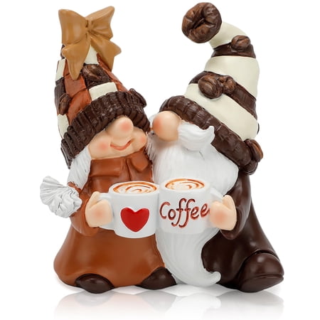 Deally Coffee Gnomes Decor Set – Resin Coffee Bar Accessories, 4.5" Tall Tabletop Gnome Ornaments for Tiered Tray, Kitchen, Home Décor