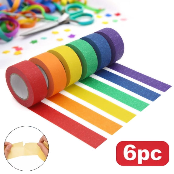 Deally Colored Masking Tape, Colored Painters Tape for Arts & Crafts, Labeling or Coding, 6 Different Color Rolls Art Supplies, Masking Tape 1 Inch x 10.9 Yards (2.5cm X 10m)