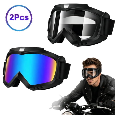 Deally Dirt Bike Goggles 2 Pack, Motorcycle Goggle Ski Goggles Mens, Dirt Bicycles Goggle, Off Road Goggle Ride Goggle Motocross Goggle,Helmet Compatible,Adjustable Strap