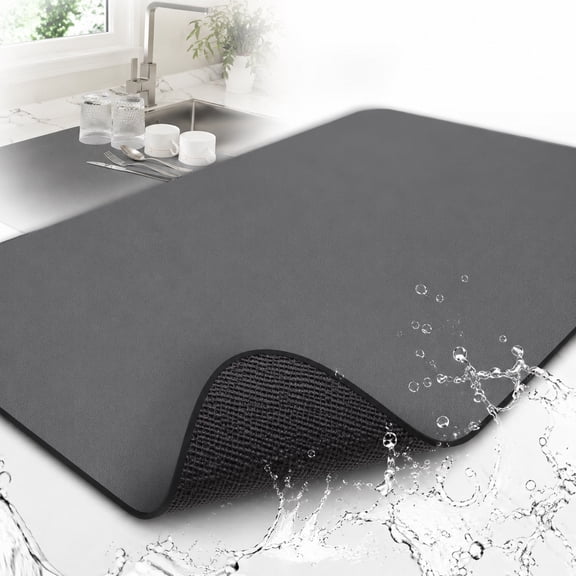 Deally Dish Drying Mat for Kitchen Counter - 16"x20" Heat Resistant Drainer Mats with Non-slip Rubber Backed, Hide Stain Kitchen Super Absorbent Draining Mat, Easy to Clean Dish Rack Pad, Dark Grey