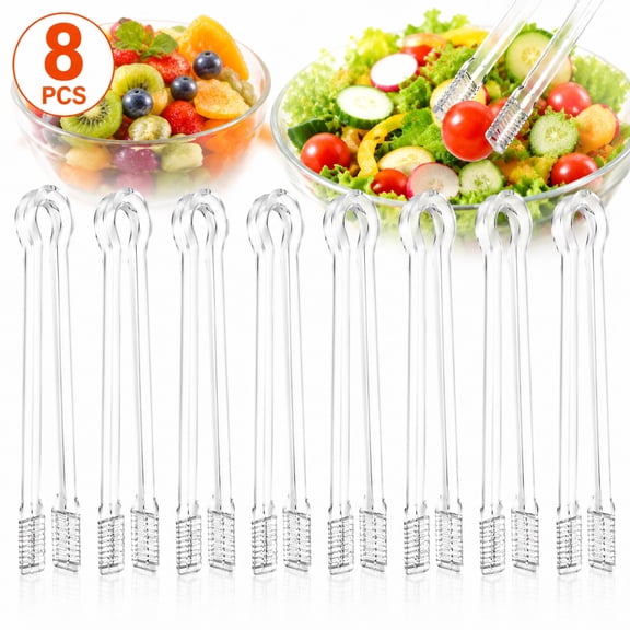 Deally Disposable Serving Utensils Clear Plastic Tongs Reusable Food Safe Mini Tongs for Serving Appetizers Salad Desserts Party Buffet Catering 8 Pieces 6.3 x 1.2 x 0.6 Inches