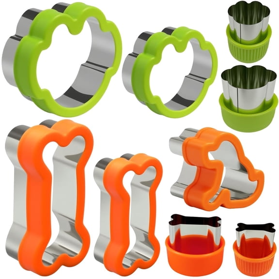 Deally Dog Cookie Cutter Set - 9 Pieces - Bone, Paw Print, Puppy Shape Cookie Mold, Stainless Steel Dog Treats Biscuit Cutters with Plastic Cover, Assorted Sizes