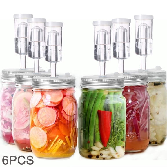 Deally Fermentation Lids - 6 Set Fermentation Kit for Wide Mouth Jars, 6 Stainless Steel Fermenting Lids with 6 Silicone Grommets, 6 Airlocks, 6 Silicone Rings(Jars Not Included)