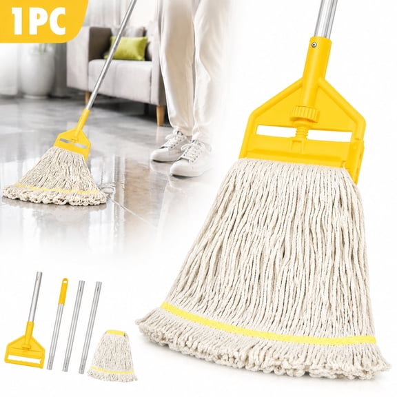 Deally Heavy Duty Cotton Mop with Long Handle and Looped End String Head Industrial Mop for Home Garage Workshop Office and Warehouse Floor Cleaning