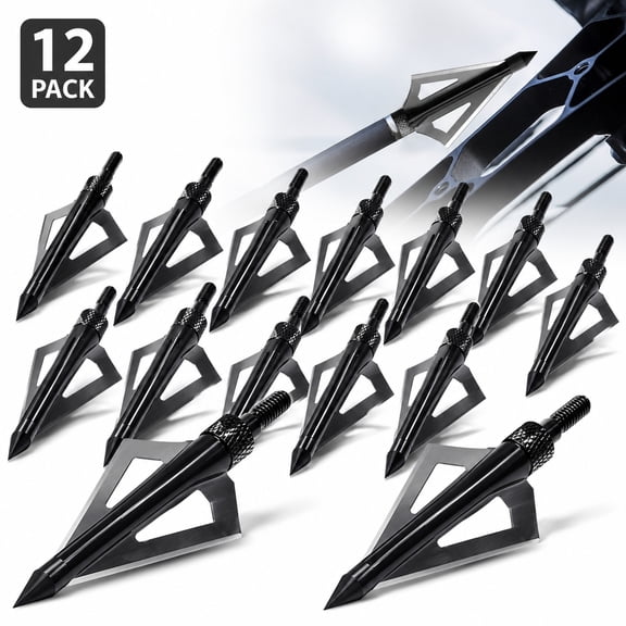 Deally Hunting Broadheads, 12 Pack 3 Blades Archery Broadheads 100 Grain Screw-in Arrow Heads Arrow Tips Compatible with Traditional Bows and Compound Bow
