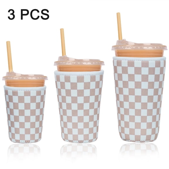 Deally Reusable Insulated Neoprene Iced Coffee Cup Sleeve, Cup Sleeves for Cold Drinks, Durable Drink Sleeve for Cold Beverages, Beverage Holder for Iced Coffee, Classic Checker