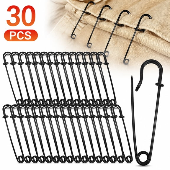 Deally Safety Pins - 3" UpgradedLarge Safety Pin Pack of 30 for Clothes Leather Canvas Blankets Crafts Skirts Kilts, Extra Large Heavy Duty Safety Pins, Black