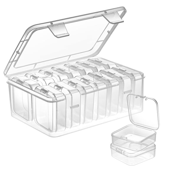 Deally Small Bead Organizers, 15 Pieces Plastic Storage Cases Mini Clear Bead Storage Containers Transparent Boxes with Hinged Lid and Rectangle Clear Craft Supply Case